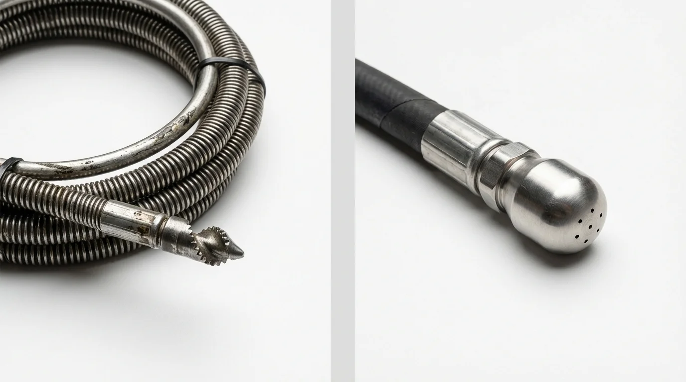 Drain snake cable and hydro jetting nozzle used for drain cleaning in Eagle Lake, MN