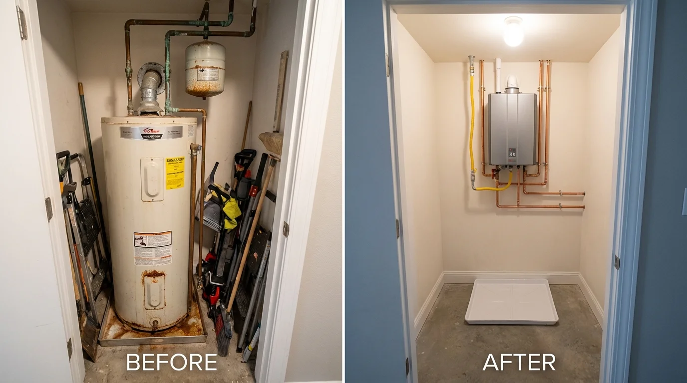 Tank water heater versus wall-mounted tankless unit comparison for Eagle Lake, MN homeowners