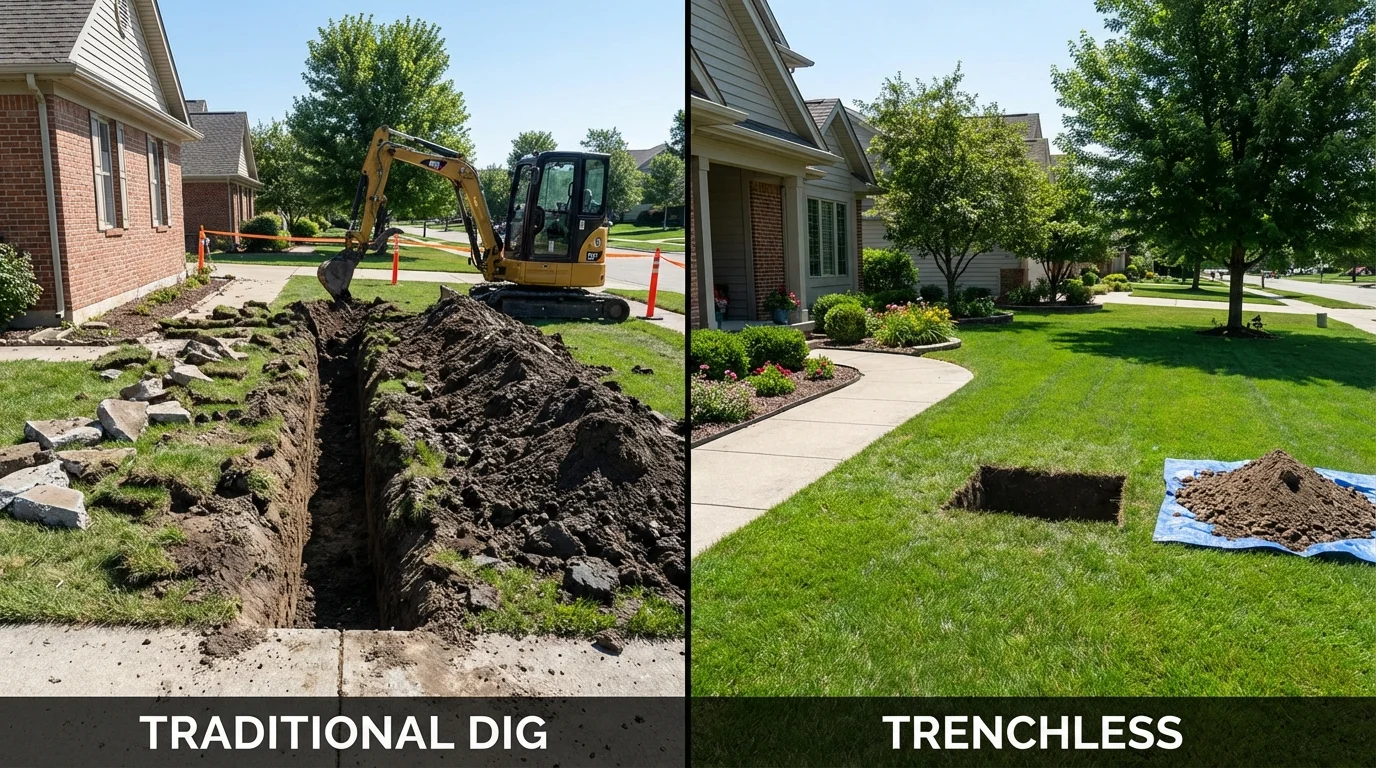 Trenchless sewer repair with minimal yard damage versus traditional excavation in Eagle Lake, MN